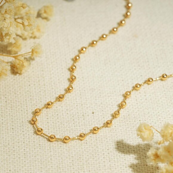 Gold Bead Flat Chain 13-15 inch Hypoallergenic Adjustable Choker Necklace for Wo - Picture 5 of 6